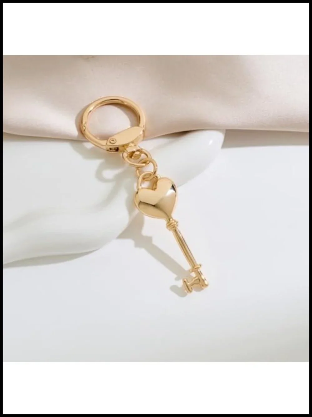 Gold Heart Keychain for Handbags, Brass Key Ring Charm, Anne
